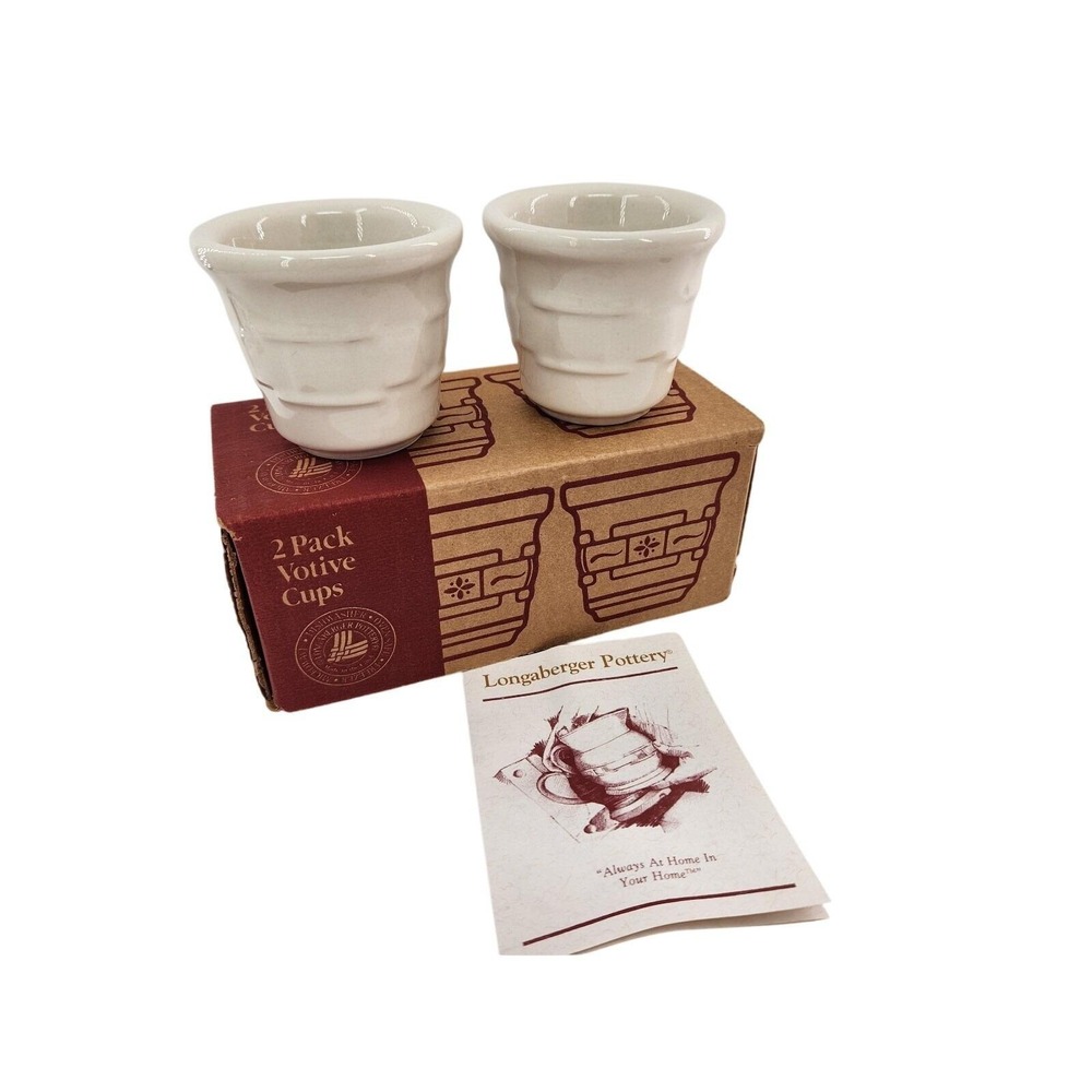 Longaberger Votive Cups Pottery Ivory Vitrified China Set of 2 New in Box 3in D